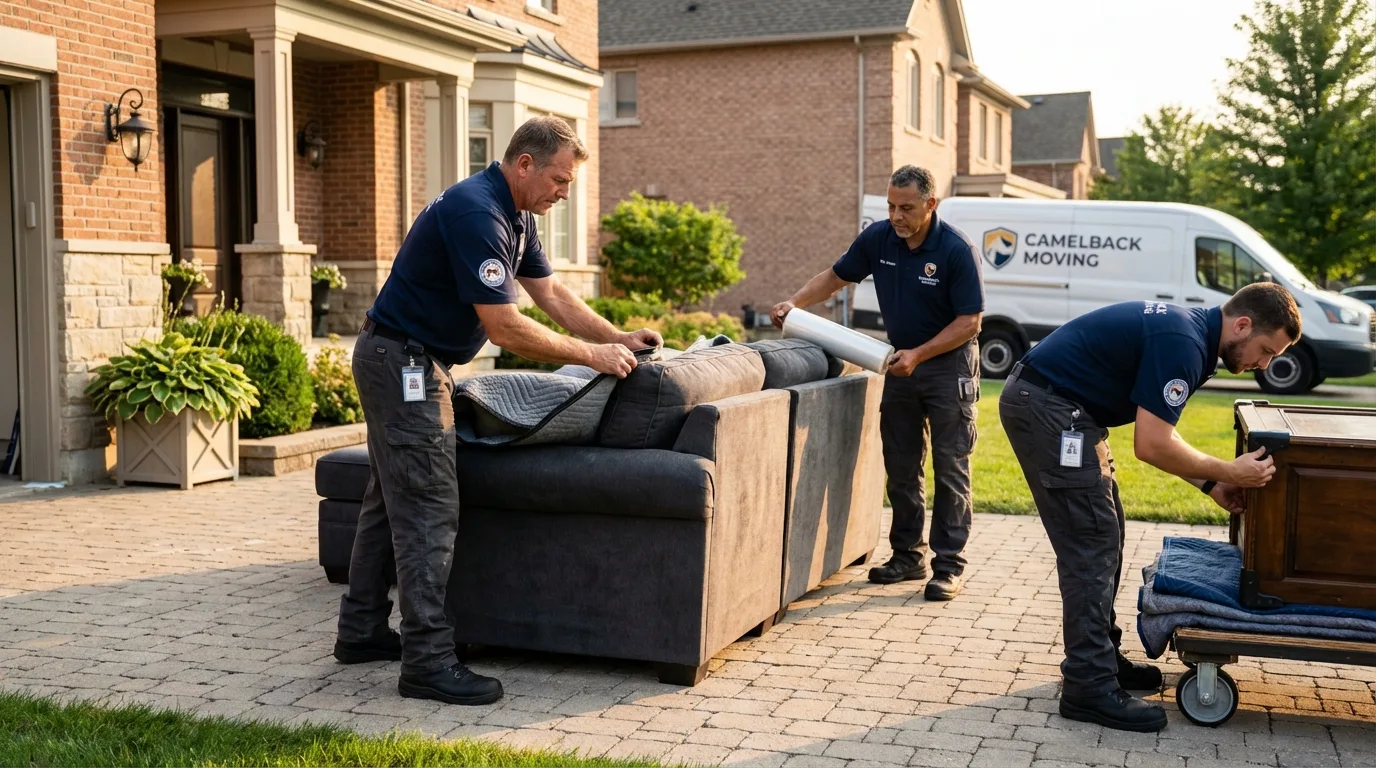 Large estate moving crew wrapping furniture in Bayport, NY