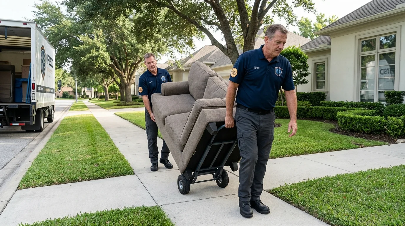 Local residential moving crew loading furniture in Bayport, NY